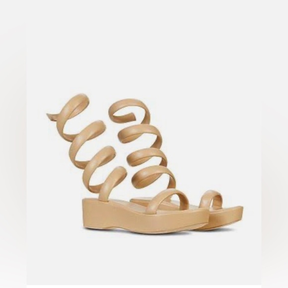 Women's Natural Snake-embossed Leather Ankle Wrap Sandals - Picture 1 of 9